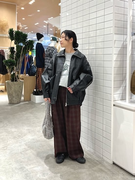 「アイテム（ライダースジャケット）」を使った、Natsukiさん（レディース・156cm）の秋コーディネート