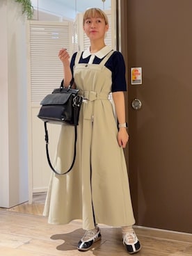 「NICOLE CLUB（ニコル　クラブ）のファスナースリットジャンパースカート（ジャンパースカート）」を使った、NICOLE CLUB staffさん（レディース・150cm）の夏コーディネート