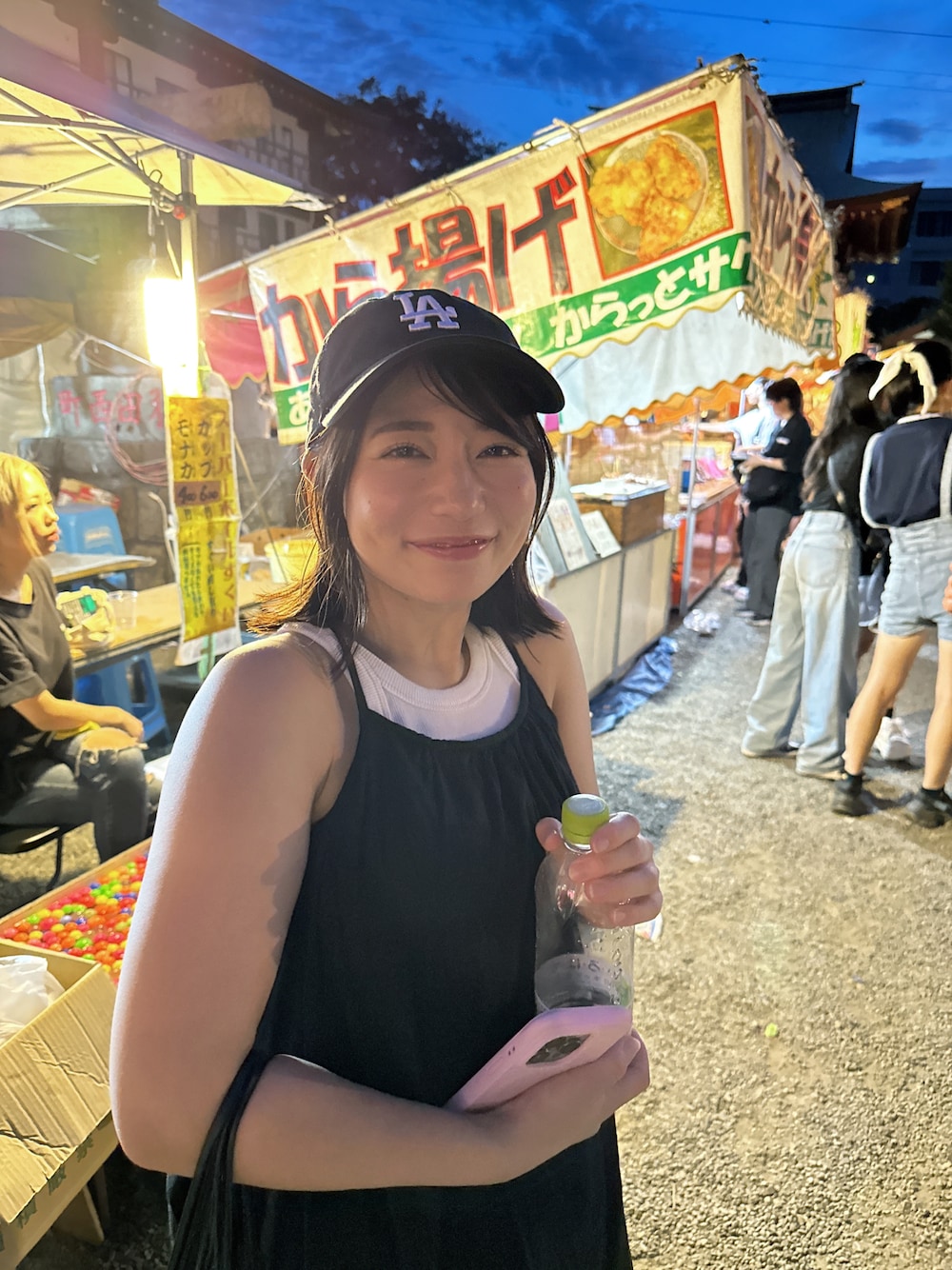 「低身長、低身長コーデ、お祭りコーデ、お出かけコーデ、夏コーデ」｜「NEW ERAの【NEW ERA / ニューエラ】Los Angeles Dodgers・ロサンゼルス ドジャース チームロゴ刺繍 ローキャップ（キャップ、ブラック系）」を使った、ujnacocoさん（レディース・148cm）の夏コーディネートの1枚目の写真