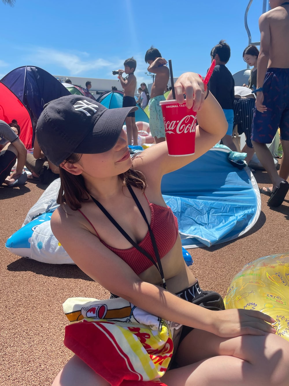 「低身長、低身長コーデ、水着、プール、夏コーデ、ぽっちゃり」｜「SEA DRESSのアイテム（水着、レッド系）」を使った、ujnacocoさん（レディース・148cm）の夏コーディネートの1枚目の写真