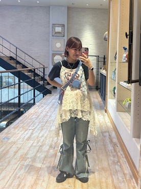 「CIAOPANIC（チャオパニック）のアイテム（デニムパンツ）」を使った、ウタさん（レディース・158cm）の夏コーディネート