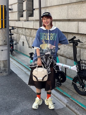 「アイテム（バンダナ/スカーフ）」を使った、ウタさん（レディース・158cm）の夏コーディネート