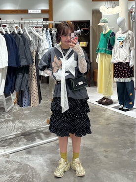 「CIAOPANIC（チャオパニック）のスターパッチワークTee（T恤/上装、グレー系）」を使った、ウタさん（レディース・158cm）の夏コーディネート