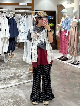 「CIAOPANIC（チャオパニック）のスターパッチワークTee（T恤/上装、グレー系）」を使った、ウタさん（レディース・158cm）の夏コーディネート