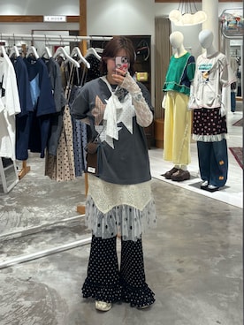 「CIAOPANIC（チャオパニック）のスターパッチワークTee（T恤/上装、グレー系）」を使った、ウタさん（レディース・158cm）の夏コーディネート