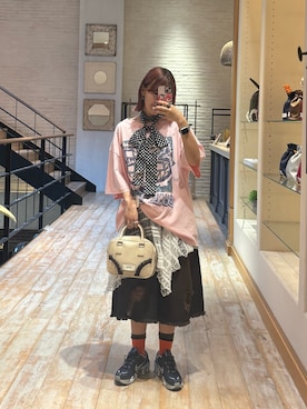 「CIAOPANIC（チャオパニック）の【BUGLE BOY/ビューグル ボーイ】アソートプリントTシャツ（Tシャツ/カットソー）」を使った、ウタさん（レディース・158cm）の夏コーディネート