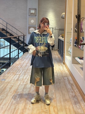 「CIAOPANIC（チャオパニック）の【BUGLE BOY/ビューグル ボーイ】アソートプリントTシャツ（Tシャツ/カットソー）」を使った、ウタさん（レディース・158cm）の夏コーディネート