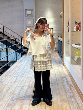 「トラックパンツ」｜「アイテム（パンツ、ブルー系）」を使った、ウタさん（レディース・158cm）の夏コーディネート