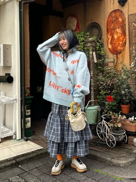 「ロゴニット」｜「アイテム（ワンピース/ドレス）」を使った、ウタさん（レディース・158cm）の秋コーディネート