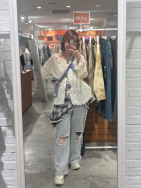 「アイテム（バンダナ/スカーフ）」を使った、ウタさん（レディース・158cm）の夏コーディネート