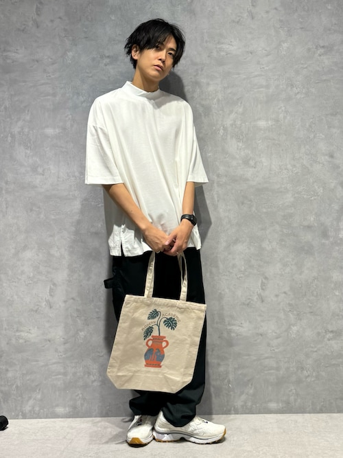 FIDES モックネック半袖シャツ　tシャツ　ネイビー　ホワイト 販売再開】オーダーTシャツ 変形モックネック 半袖 ALBINI