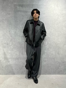 「アイテム（ライダースジャケット）」を使った、daisukeさん（メンズ・170cm）の秋コーディネート