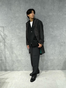 「アイテム（ステンカラーコート）」を使った、daisukeさん（メンズ・170cm）の夏コーディネート