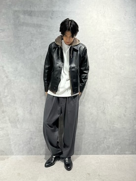 「アイテム（ライダースジャケット）」を使った、daisukeさん（メンズ・170cm）の秋コーディネート