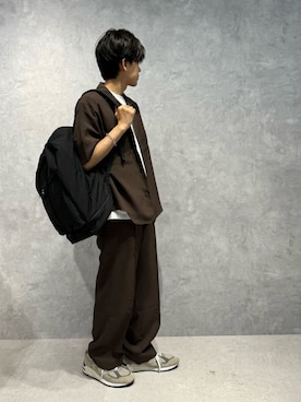 【ナノユニバース】オールレザースクエアBAG リュック ブラック黒 A4収納可能 NANO universe（ナノユニバース）の「レザースクエアBAG（バック