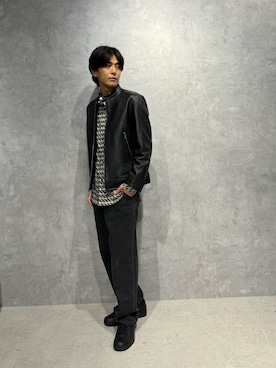 「アイテム（ライダースジャケット）」を使った、daisukeさん（メンズ・170cm）の秋コーディネート