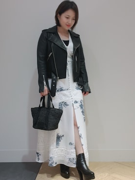 「ALLSAINTS（オールセインツ）のアイテム（ライダースジャケット）」を使った、casssieさん（レディース・150cm）の夏コーディネート