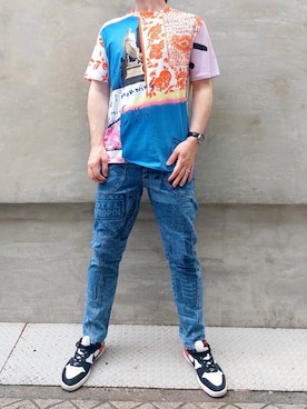 「Desigual（デシグアル）のアイテム（Tシャツ/カットソー）」を使った、Desigual心斎橋STAFFさん（メンズ・181cm）の春コーディネート