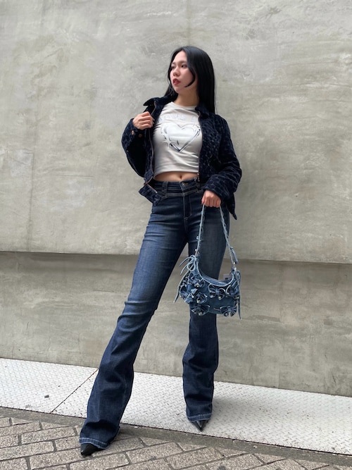 Desigual × Nicki Nicole】ハート柄 ダークブルーデニムジャケット 