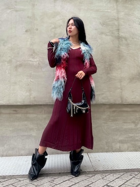 「Desigual（デシグアル）のカラーエコファーベスト by クリスチャン・ラクロワ（ベスト、その他）」を使った、Desigual心斎橋STAFFさん（レディース・162cm）の秋コーディネート