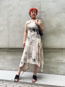 「白ワンピース」｜Desigual心斎橋STAFFさん（レディース・158cm）の夏コーディネート