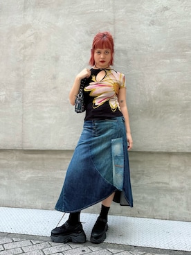 「アイテム（デニムスカート）」を使った、Desigual心斎橋STAFFさん（レディース・155cm）の夏コーディネート