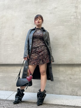 「レザーコート」｜Desigual心斎橋STAFFさん（レディース・158cm）の冬コーディネート