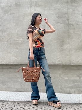 「Desigual（デシグアル）のアイテム（かごバッグ）」を使った、Desigual心斎橋STAFFさん（レディース・160cm）の夏コーディネート