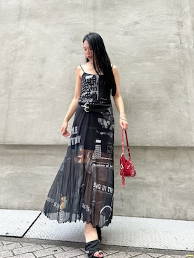 「Desigual（デシグアル）のカットアウトサンダル（サンダル、ブラック系）」を使った、Desigual心斎橋STAFFさん（レディース・158cm）の夏コーディネート