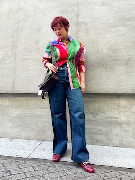 「カラーシャツ」｜Desigual心斎橋STAFFさん（レディース・158cm）の冬コーディネート