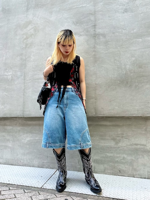 JOLENECOWBOYBLACKREPR レザーウェスタンブーツミドルハーフ（ブーツ