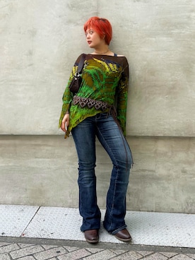 「Desigual（デシグアル）のペイズリー キルティング スモールバッグ（ショルダーバッグ、レッド系）」を使った、Desigual心斎橋STAFFさん（レディース・162cm）の秋コーディネート