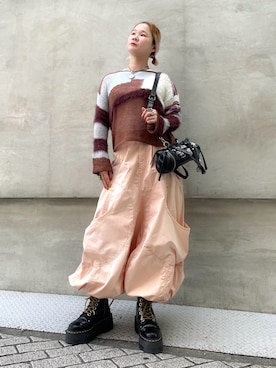 「Desigual（デシグアル）のColor-block eco-fur knit / カラーブロックエコファーニット（ニット/セーター、ブラウン系）」を使った、Desigual心斎橋STAFFさん（レディース・162cm）の秋コーディネート