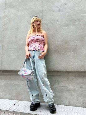 「Desigual（デシグアル）のアイテム（パンツ）」を使った、Desigual心斎橋STAFFさん（レディース・156cm）の夏コーディネート