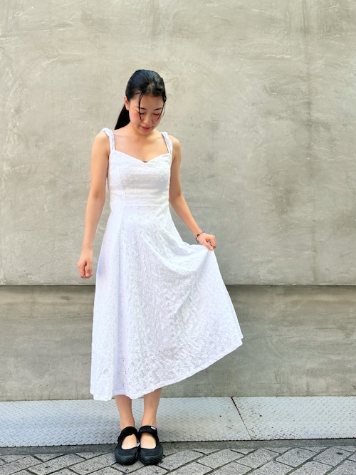 刺繍ハートネックストラップワンピース ミディ丈 結婚式 二次会 フォーマル