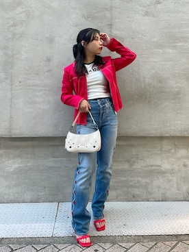 「アイテム（テーラードジャケット、レッド系）」を使った、Desigual心斎橋STAFFさん（レディース・153cm）の夏コーディネート