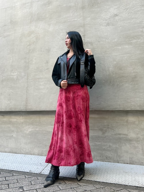 グランジロック ニット切り替え レザー風バイカージャケット