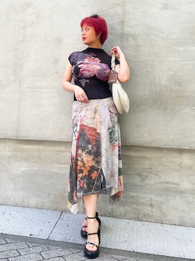「Desigual（デシグアル）の中型の楕円形バッグ（Shoulderbag、ホワイト系）」を使った、Desigual心斎橋STAFFさん（レディース・163cm）の夏コーディネート