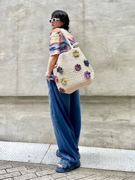 「Desigual（デシグアル）のストレッチデニムロングパンツ（Denim pants、ブルー系）」を使った、Desigual心斎橋STAFFさん（レディース・163cm）の夏コーディネート