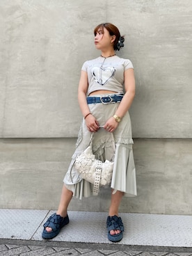 「Desigual（デシグアル）のBOYS LIE メタリックハートTシャツ（Tシャツ/カットソー、ブルー系）」を使った、Desigual心斎橋STAFFさんの春コーディネート
