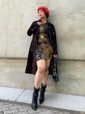 「Desigual（デシグアル）のフロントジップコート（その他アウター、ブラウン系）」を使った、Desigual心斎橋STAFFさん（レディース・162cm）の秋コーディネート