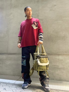 「アイテム（バックパック/リュック）」を使った、Desigual心斎橋STAFFさん（メンズ・177cm）の冬コーディネート