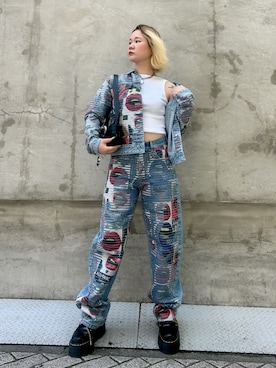 「Desigual（デシグアル）のアイテム（デニムジャケット）」を使った、Desigual心斎橋STAFFさん（レディース・162cm）の夏コーディネート