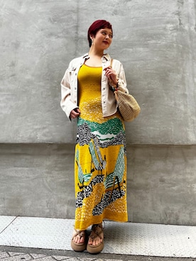 「Desigual（デシグアル）のリゾートグラフィックジャガードニットワンピース（ワンピース、イエロー系）」を使った、Desigual心斎橋STAFFさんの春コーディネート