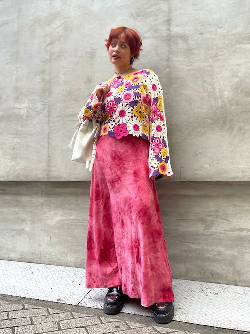 Desigualパープルマルチフローラルクロシェ編みクロップドスリーブニット パープルマルチフローラルクロシェ編みクロップドロングスリーブニット