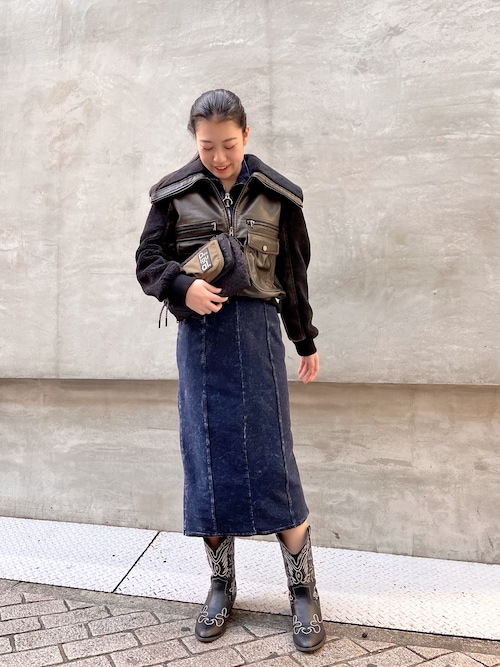 セール】ファー襟フェイクレザーボンバージャケット（ライダース