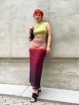 「Desigual（デシグアル）のカットアウトサンダル（サンダル、ブラック系）」を使った、Desigual心斎橋STAFFさん（レディース・158cm）の夏コーディネート