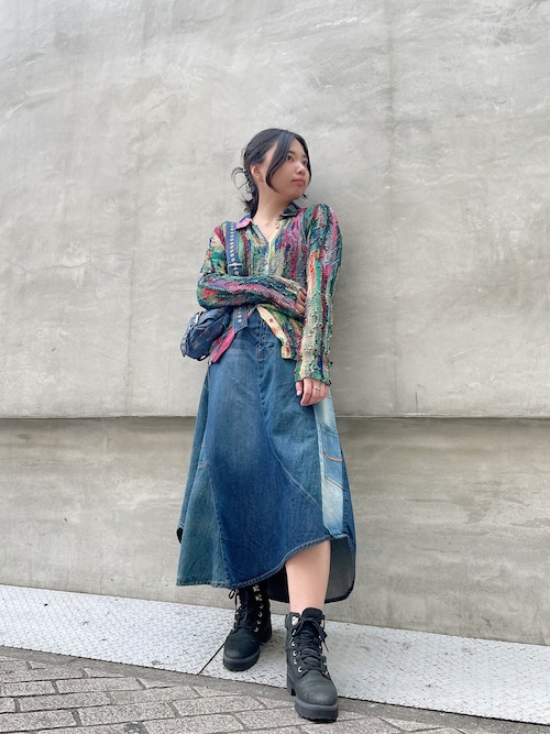 パッチワークデニム アシンメトリースカート（デニムスカート