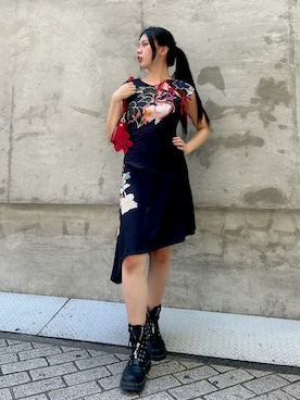 「柄ワンピース」｜Desigual心斎橋STAFFさん（レディース・163cm）の夏コーディネート