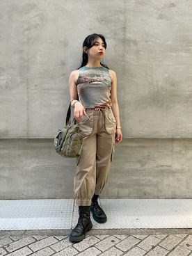 「低身長」｜「アイテム（ブーツ）」を使った、Desigual心斎橋STAFFさん（レディース・153cm）の夏コーディネート